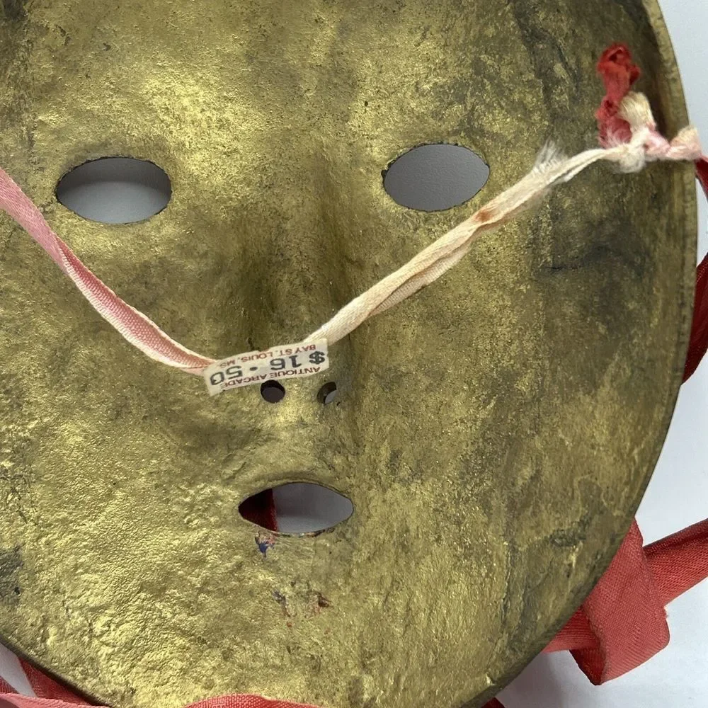 Vintage Enamel on Solid Brass‎ Mardi Gras Mask Face Ribbons Disintegrating 8